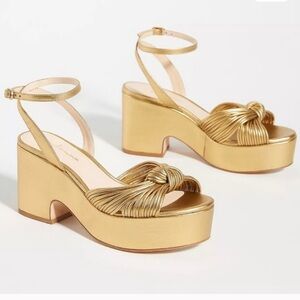 GUILHERMINA PLATFORM KNOTTED PLATFORM  GOLD LEATHER HEELS size 5‎